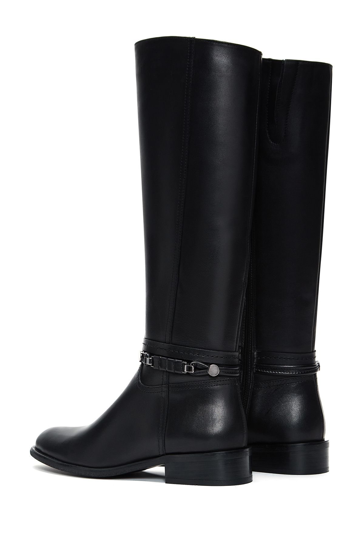 Derimod-Black Leather Women's Boots - Zippered and Accessory Detailed 24Wfd 280618 7