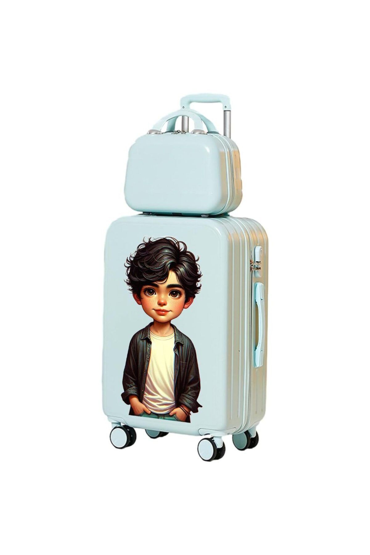 Quasar & Co.-Cabin Trolley Set With Bag, Luca Model, Trolley With Lock, 4 Wheels, Telescopic Handle, Light Blue 2
