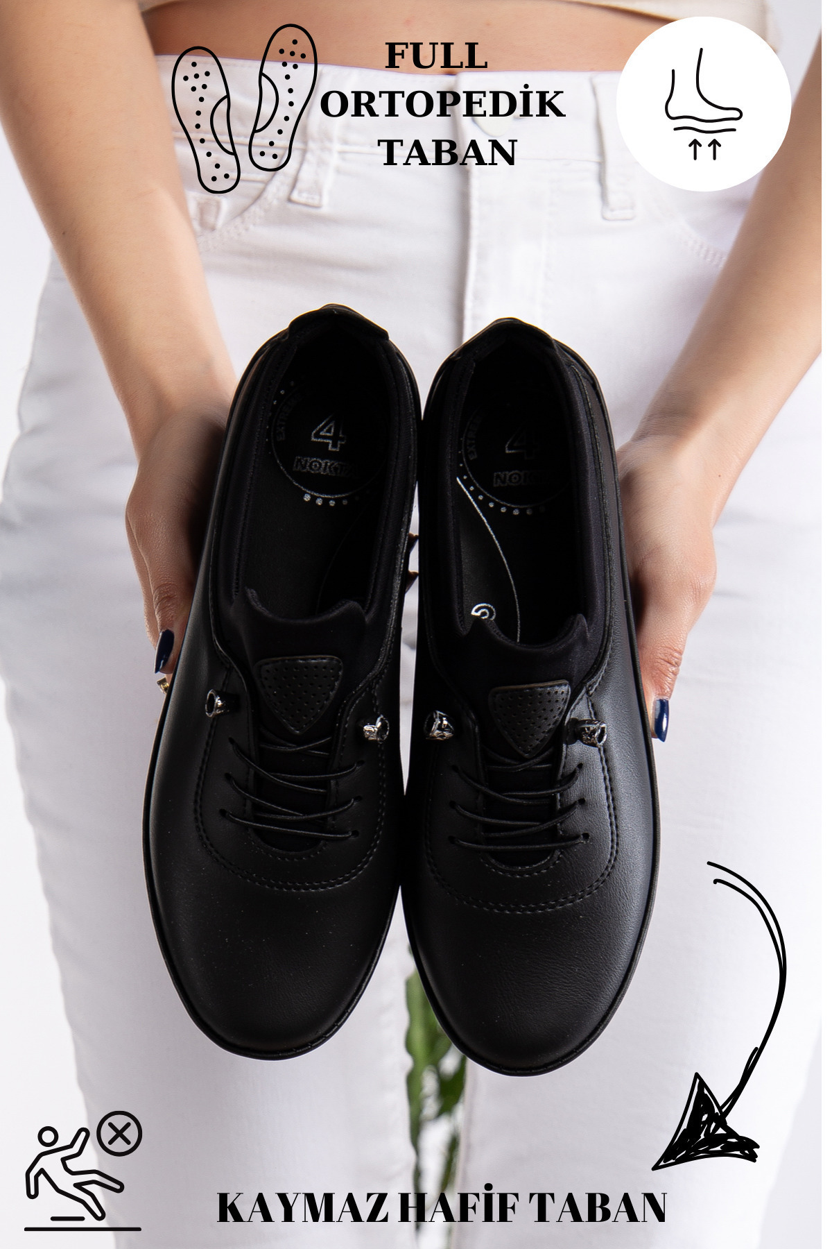 Slipcat Kadın Ciltli Lastikli Detaylı Anne Ayakkabısı Günlük Ayakkabı Babet