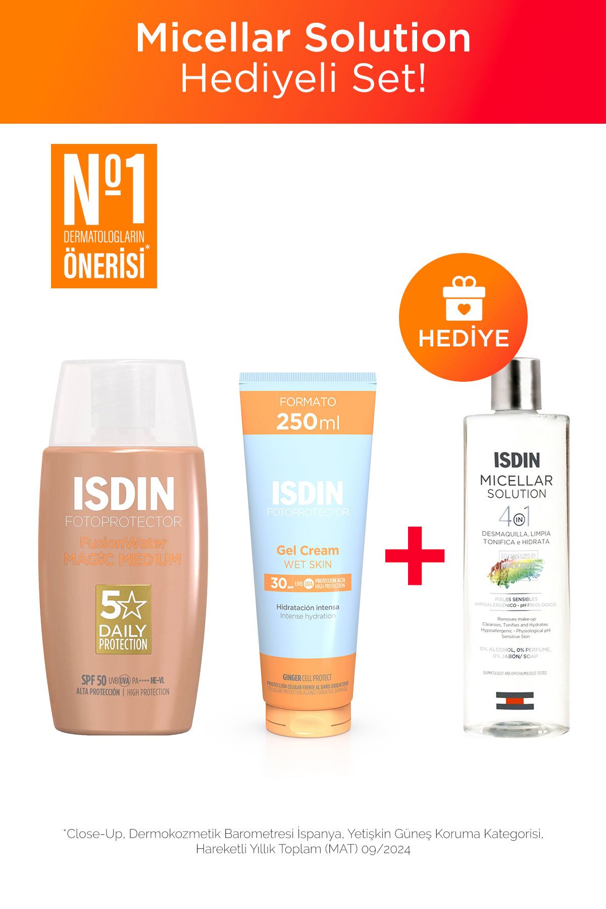 ISDIN Fusion Water Magic Color Medium + Fotoprotector Gel Cream - Micellar Solution Hediye