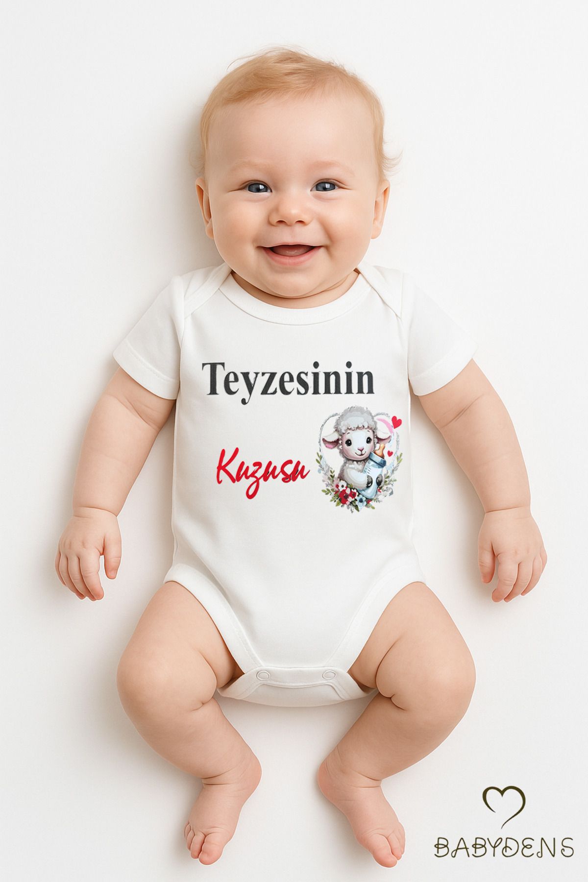 BABYDEN'S Teyzesinin Kuzusu Yazılı Bebek Body | %100 Pamuk Çıtçıtlı Zıbın Tulum | Unisex Kısa Kollu
