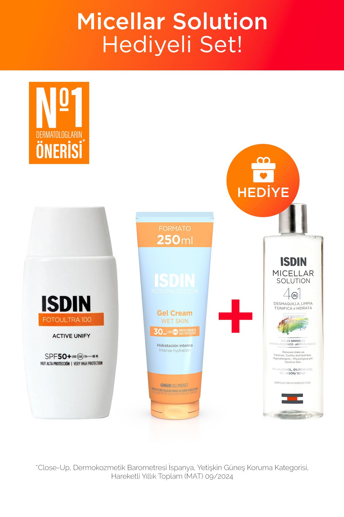 ISDIN Fotoultra 100 Active Unify SPF50 + Fotoprotector Gel Cream - Micellar Solution Hediye