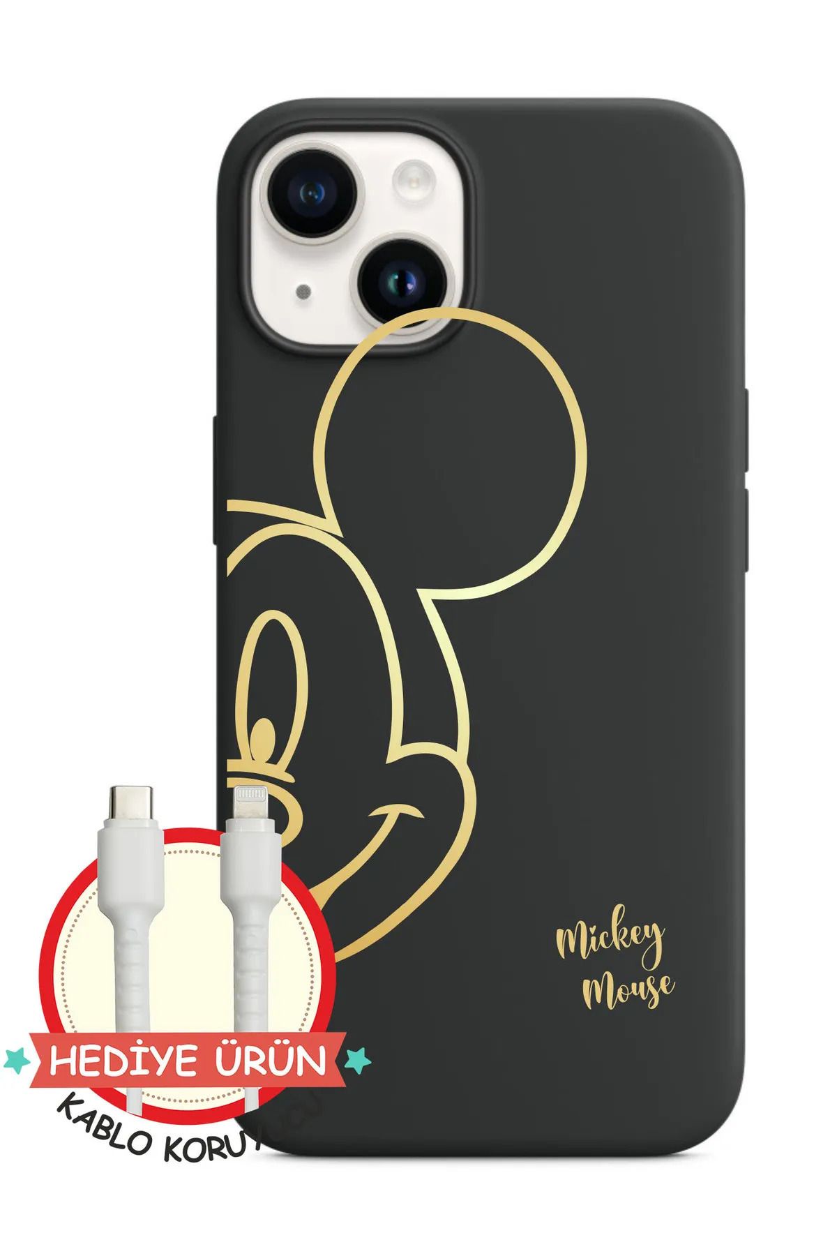 Butik iPhone 13 Uyumlu Çizgili Mickey Mouse Desenli Kabartmalı Koruyucu Telefon Kılıfı