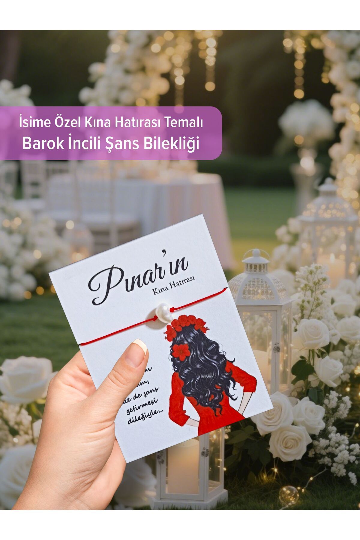 AY Masalı Kişiye Özel Kına Hatırası Şans Bilekliği - 16 Adet Söz, Nişan, Kına, Nikah,Düğün Hediyesi