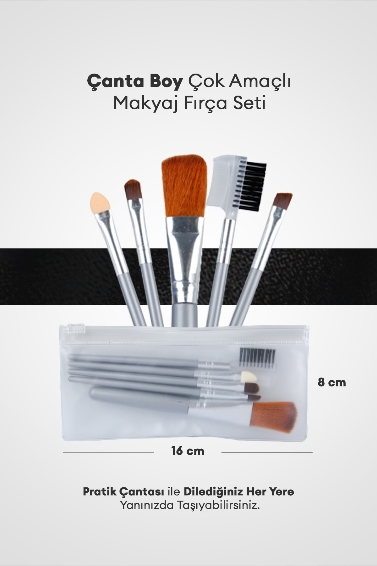 Çanta Boy Çok Amaçlı Makyaj Fırça Seti Brush Set (Gray) (5Adet) — 7534 — تصویر 3 از 3