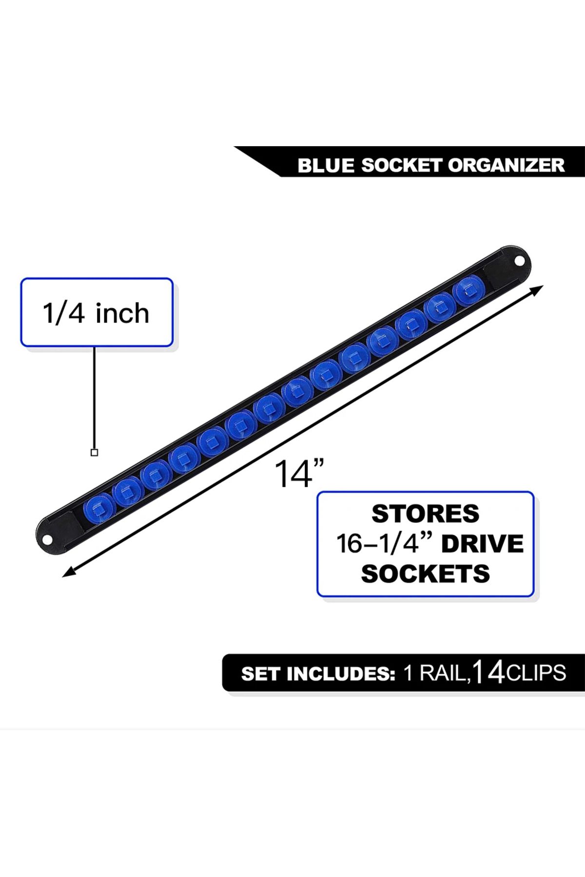 Aideepen-1-4(6.3MM)-blue 1/4" 3/8" 1/2" Wrench Holders Traight Plastic Universal Socket Organizer Rail Bracke 1