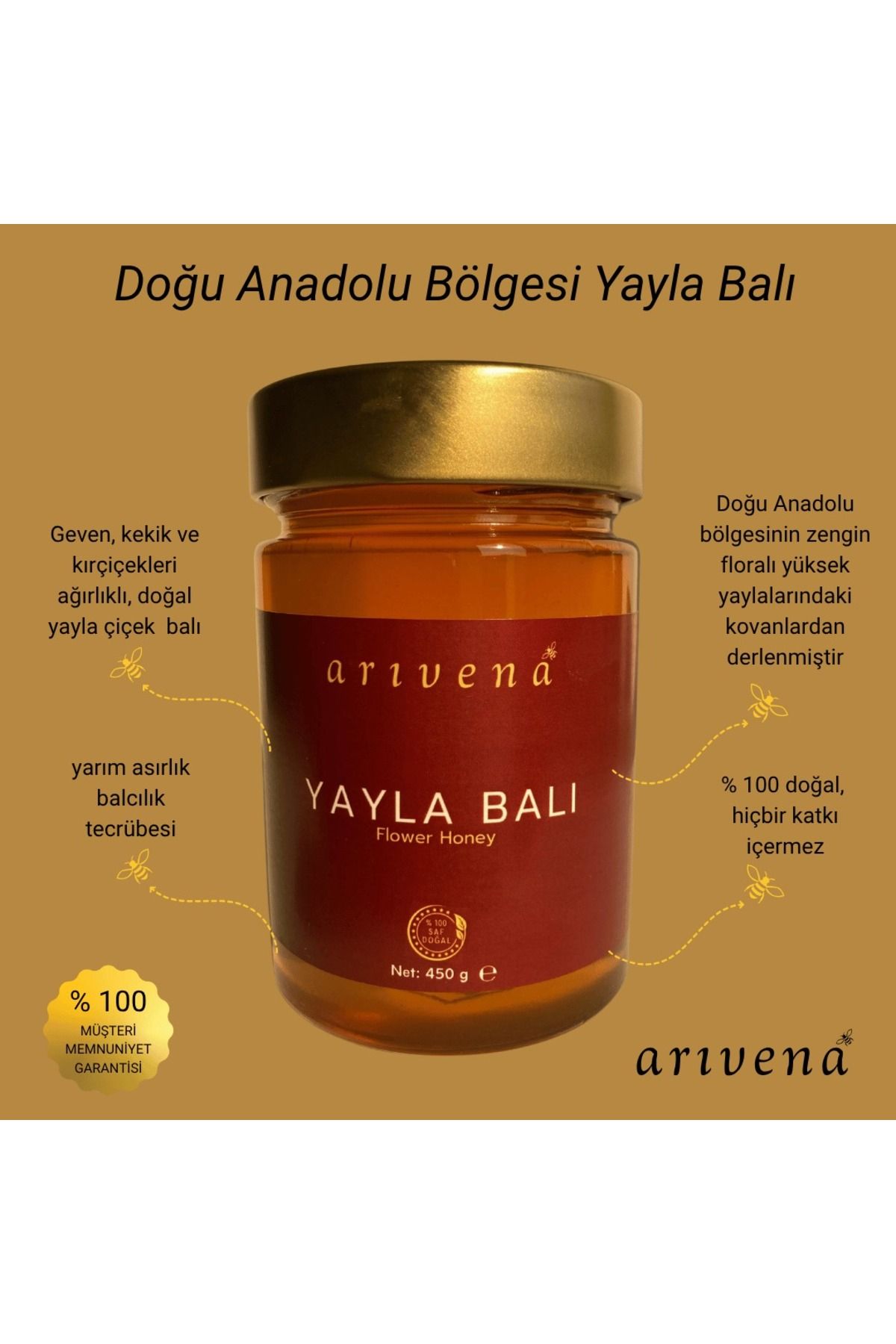 Arıvena Yayla Çiçek Balı %100 Saf ve Doğal 450g