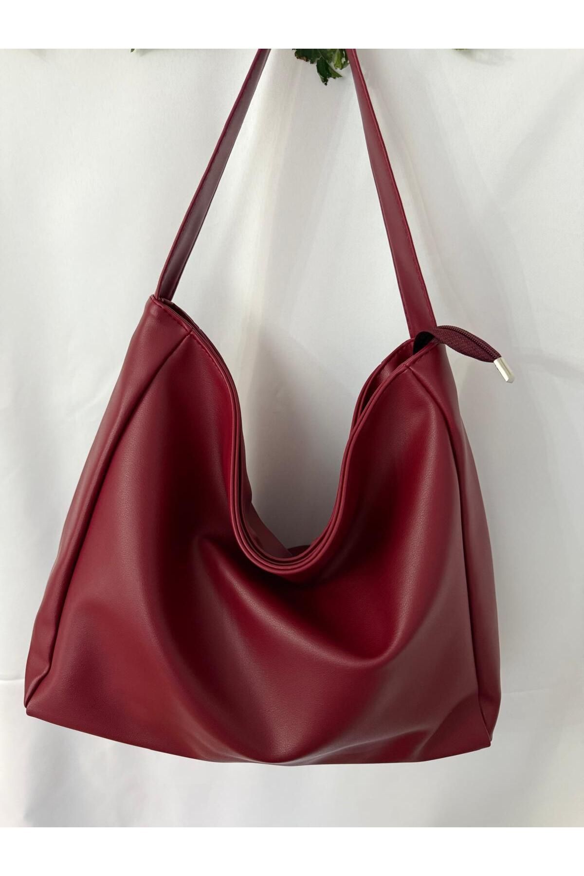 bag - Kadın Salaş Model Bordo Deri Kol Çantası Geniş Yüzeyli