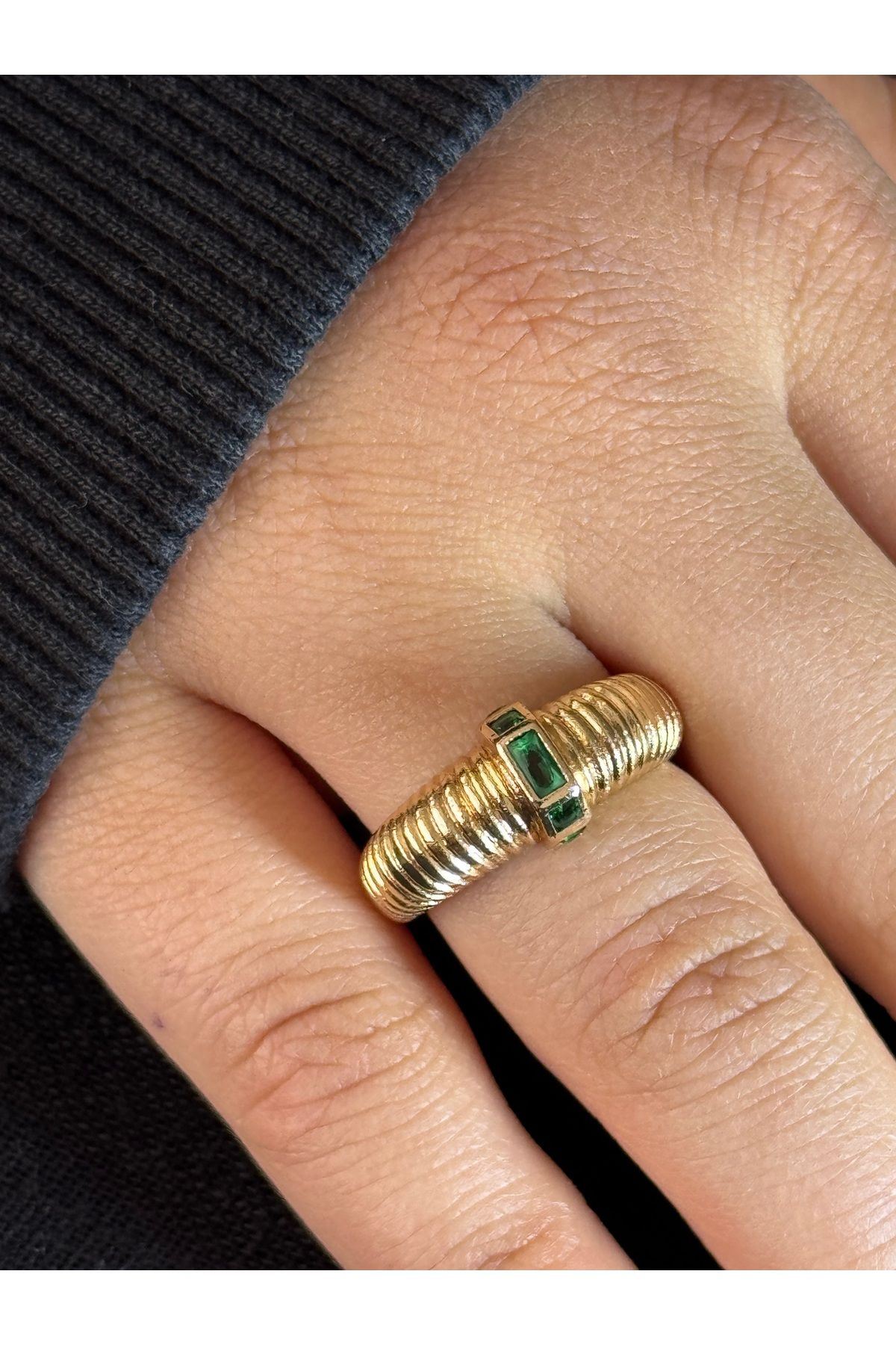 XUPING JEWELRY 18K ayarlanabilir yeşil zirkon taşlı çelik yüzük paslanmaz kararmaz