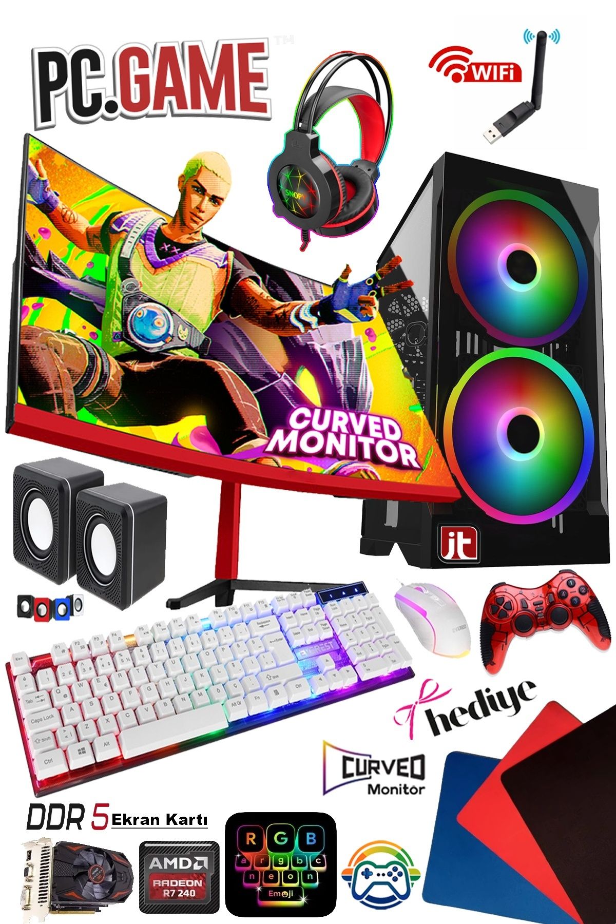 J-TECH Dream i5-2300 3.10GHz 16GB RAM 256GB SSD 4GB DDR5 R7 EKRAN KARTI 24" Curved Oyuncu Bilgisayarı