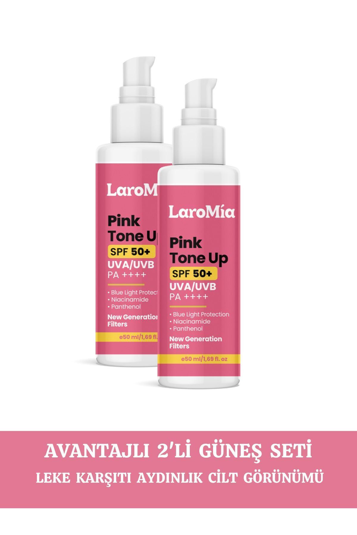 Laromia 2 Li Leke Karşıtı Cilt Aydınlatıcı Ve Ton Eşitleyici Pembe Güneş Koruyucu Krem Spf50+ Pa++++ 50 Ml
