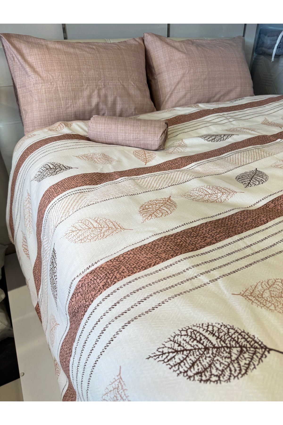 ŞENER HOME-Leaf Patterned Sheet with Elastic Double Pique Set 6
