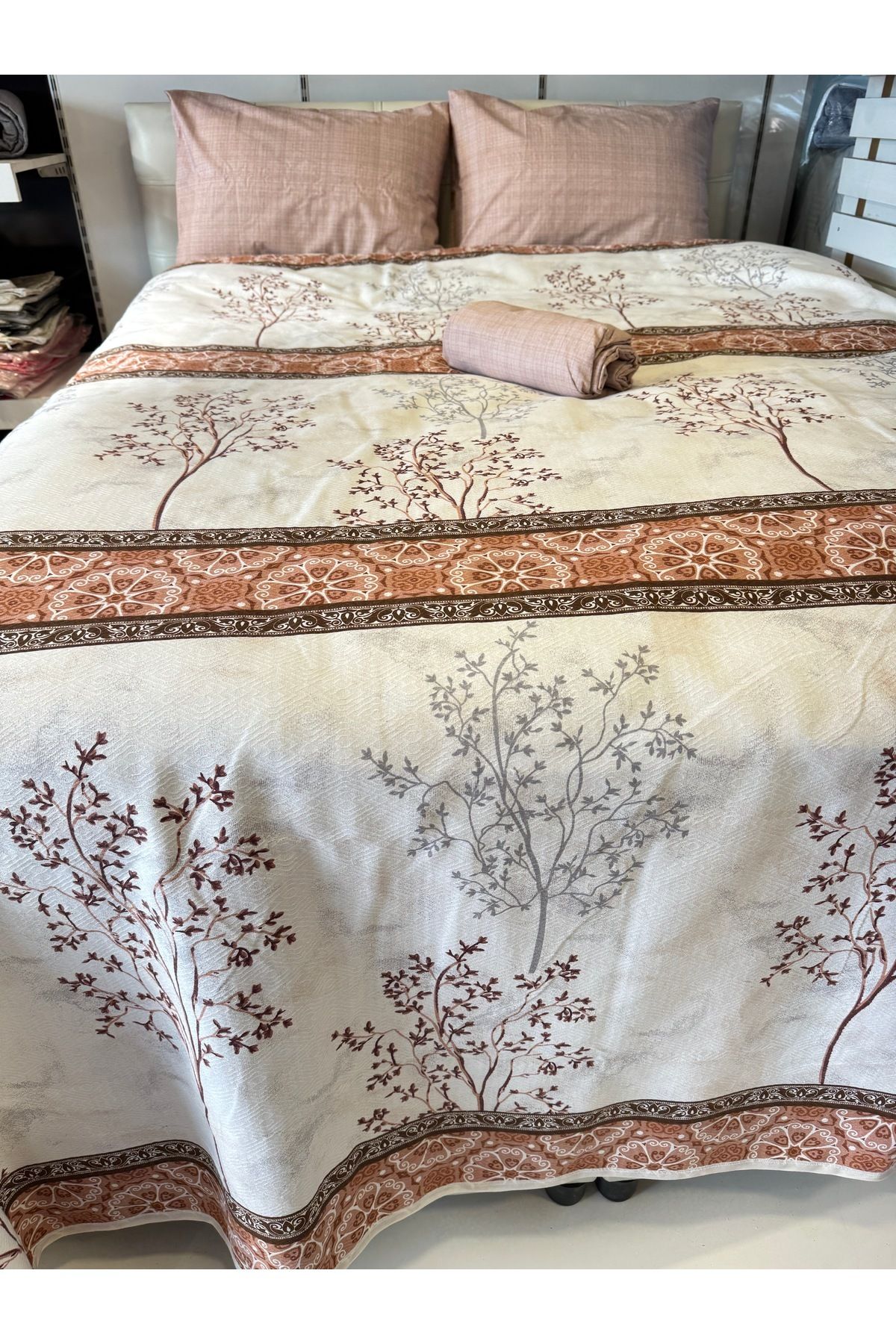 ŞENER HOME-Border Patterned Sheet Elastic Double Pique Set 5