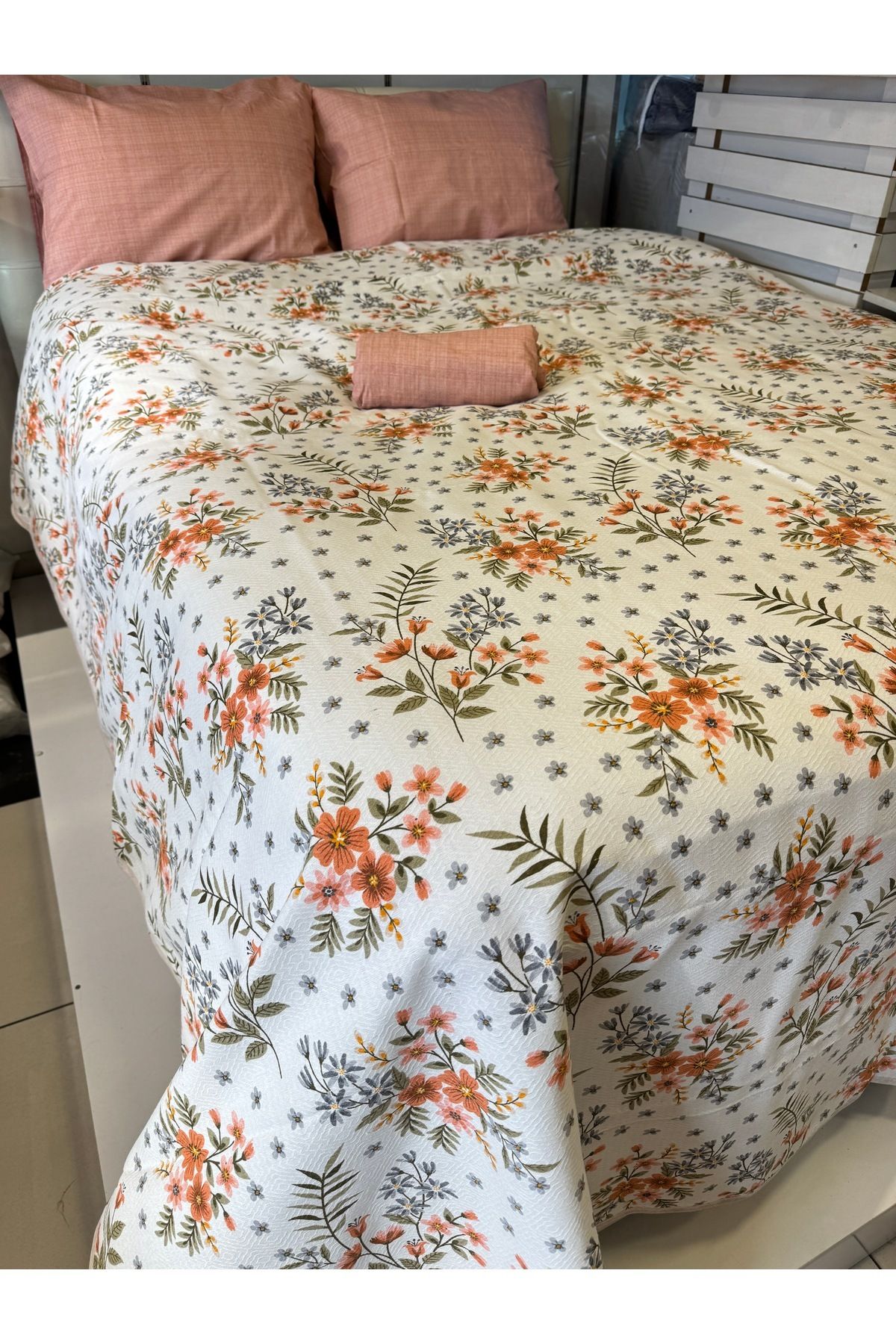 ŞENER HOME-Poppy Patterned Sheet Elastic Double Pique Set 4
