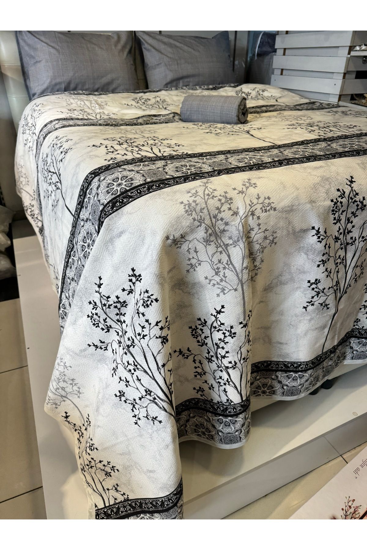ŞENER HOME-Border Patterned Sheet Elastic Double Pique Set 4