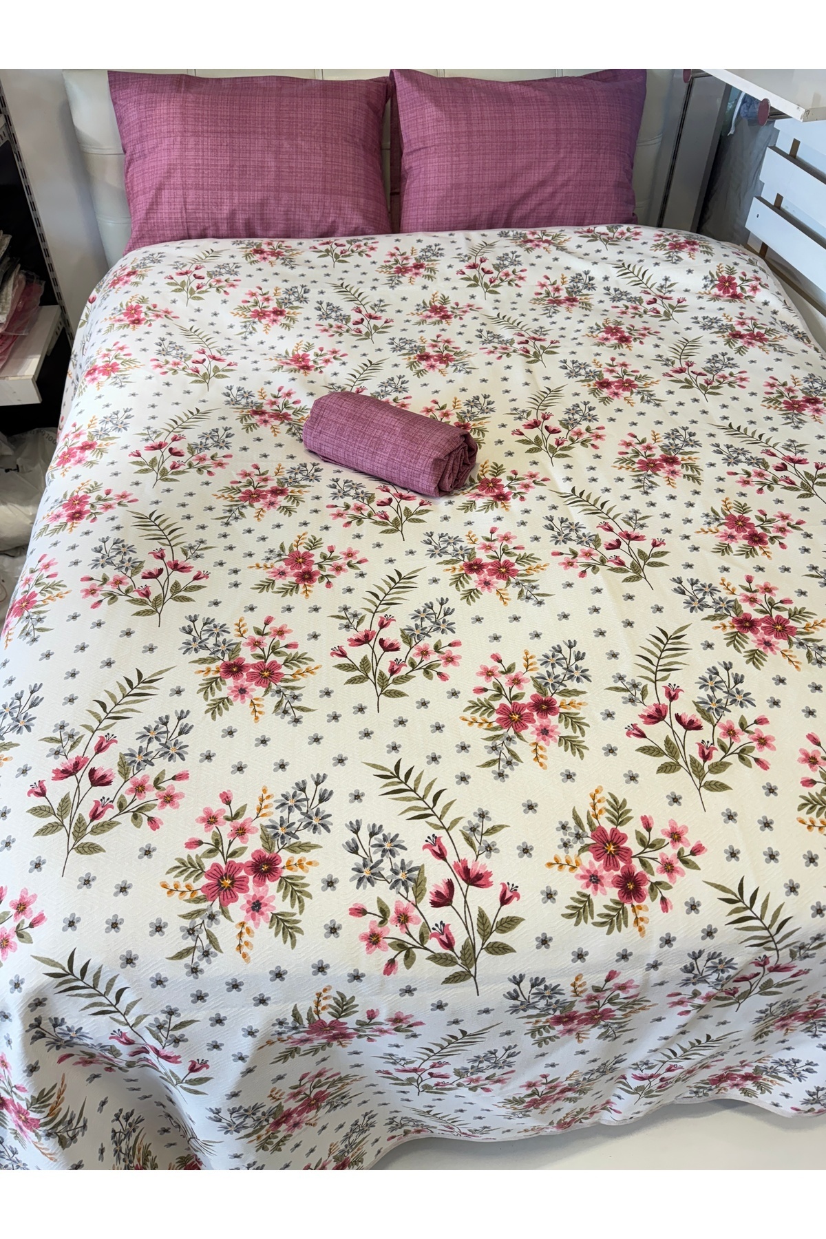 ŞENER HOME-Poppy Patterned Sheet Elastic Double Pique Set 5