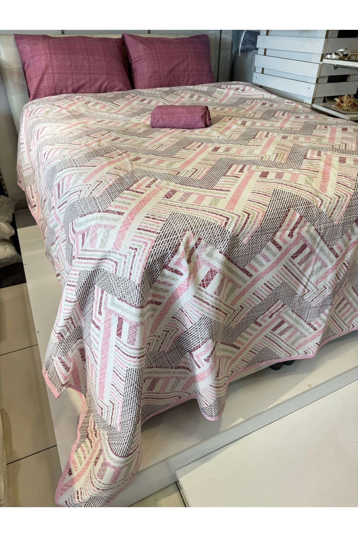 ŞENER HOME-Meander Patterned Sheet Elastic Double Pique Set 4