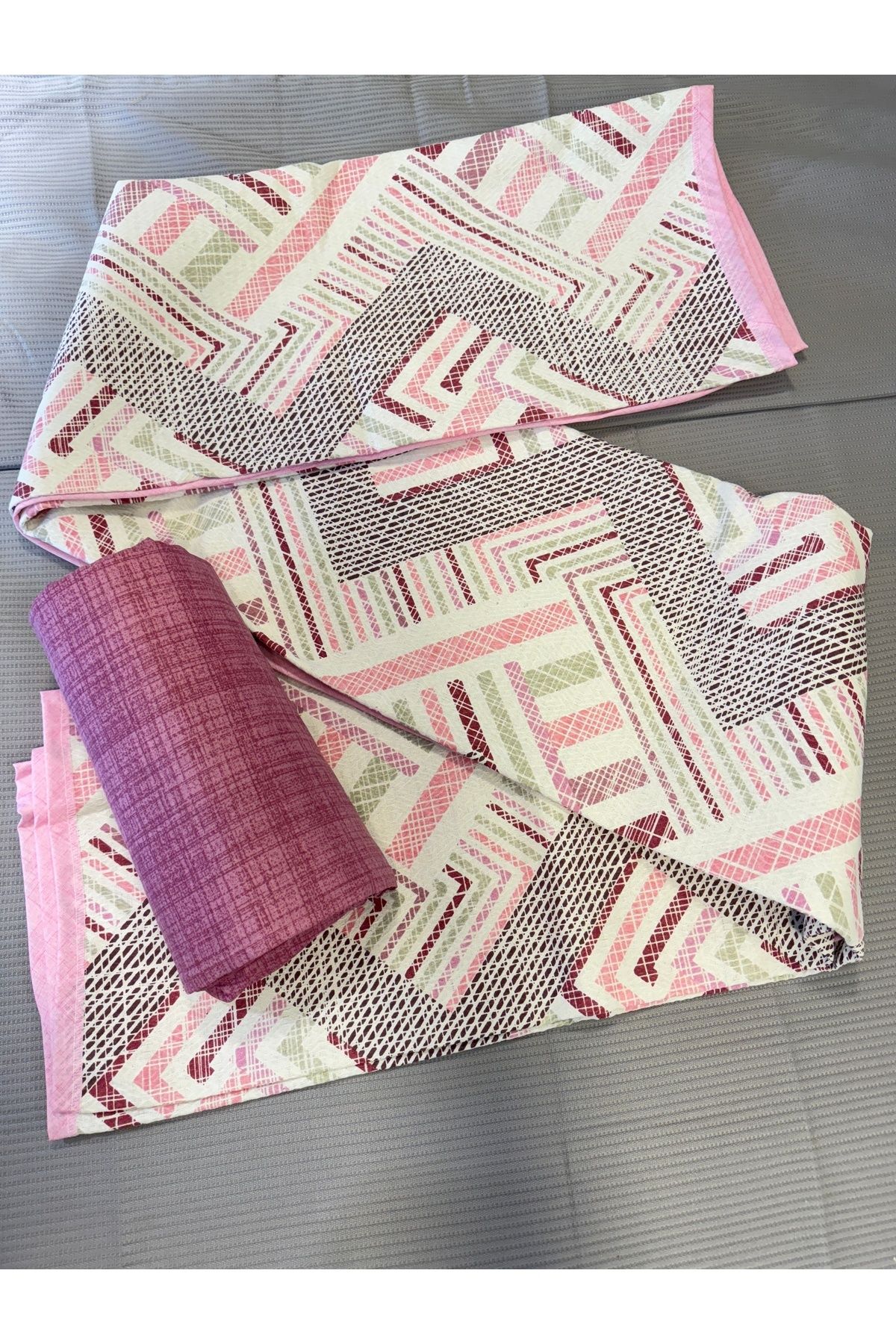 ŞENER HOME-Meander Patterned Sheet Elastic Double Pique Set 7