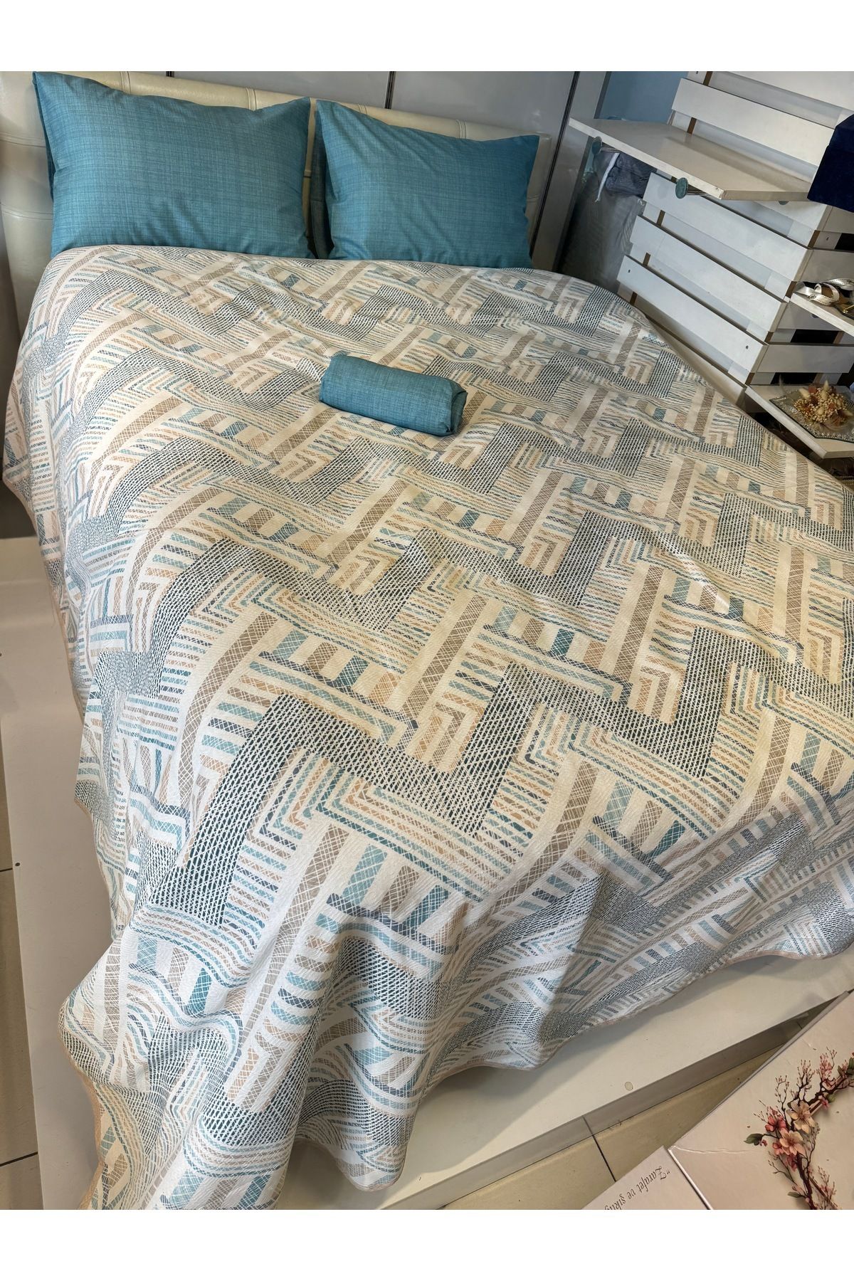 ŞENER HOME-Meander Patterned Sheet Elastic Double Pique Set 6