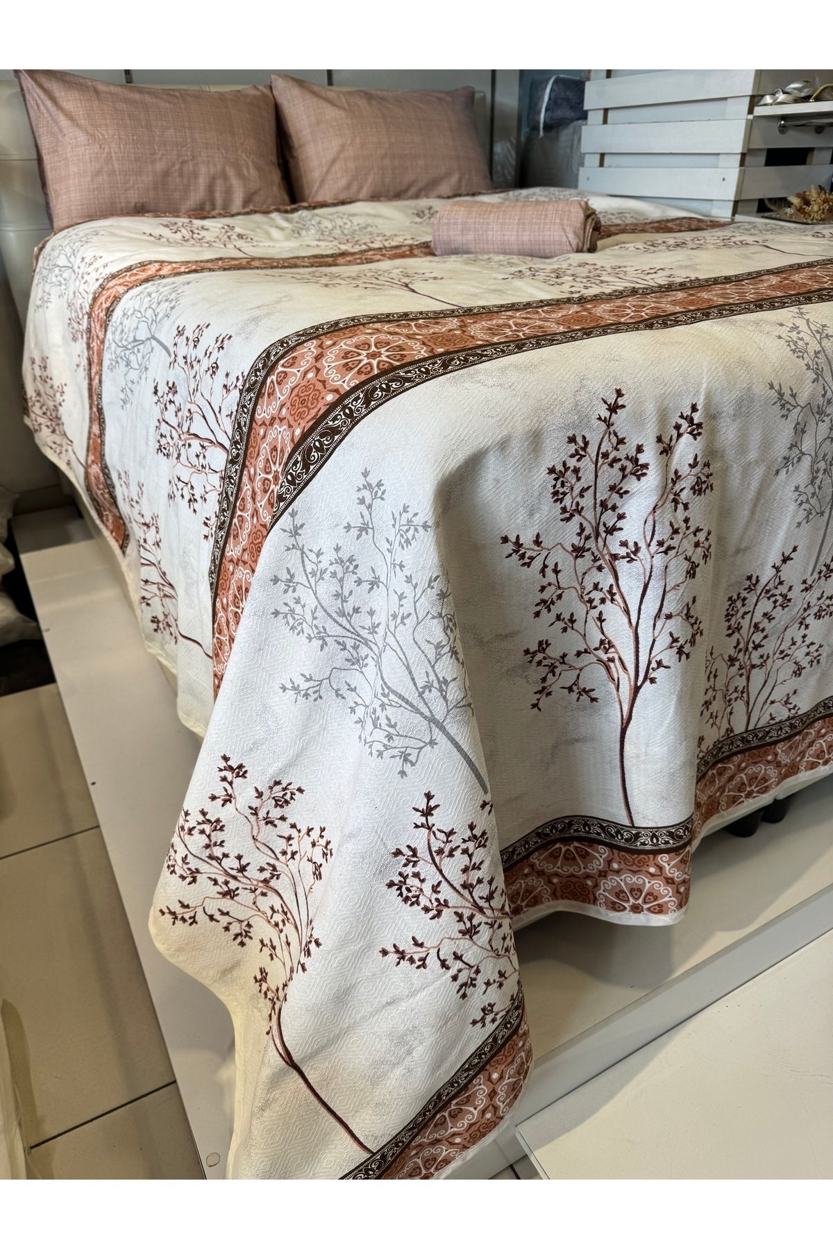 ŞENER HOME-Border Patterned Sheet Elastic Double Pique Set 3