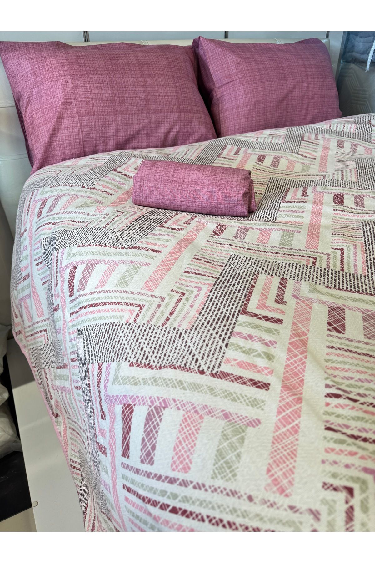 ŞENER HOME-Meander Patterned Sheet Elastic Double Pique Set 6