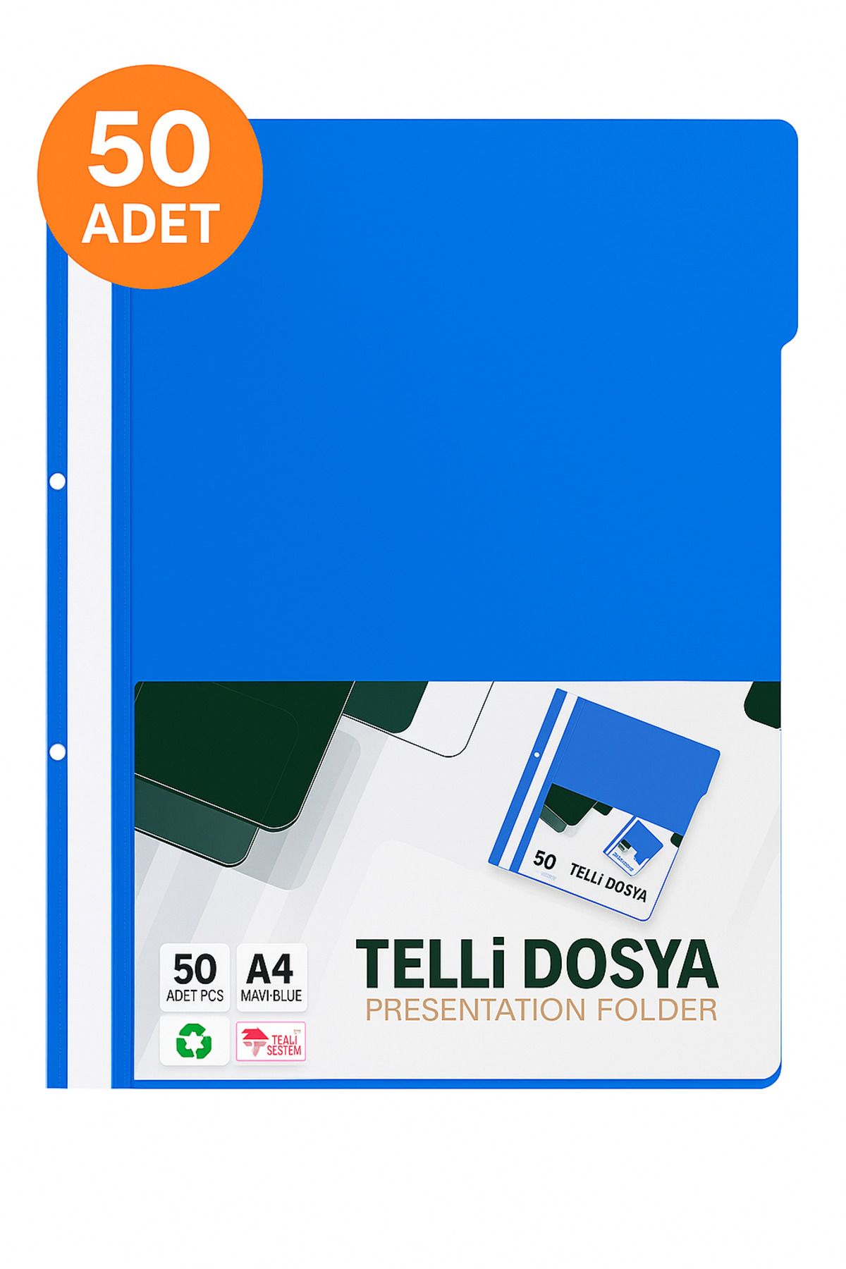 ANI OFİS KIRTASİYE A K Telli Dosya Mavi A4 – 50'li Paket Plastik Klasör Delikli