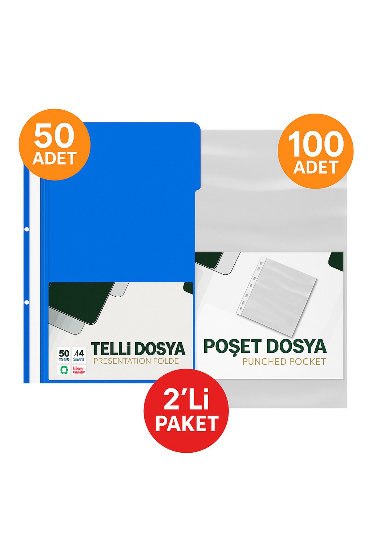 ANI OFİS KIRTASİYE A K Telli Dosya + Poşet Dosya Seti – 2'li Paket (50'li + 100'lü)