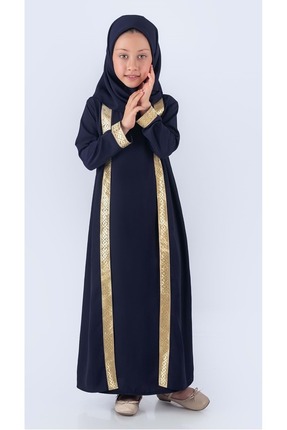Mnk Baby&Kids Medine İpek Kumaş Eşarplı Tesettür Namaz Elbise M00742 LACİVERT
