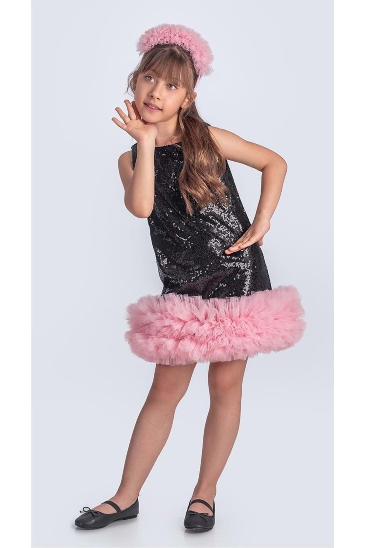 Mnk Baby&Kids Pul Payet İfestos Taçlı Tütü Çocuk Özel Gün Abiye M00743 SİYAH