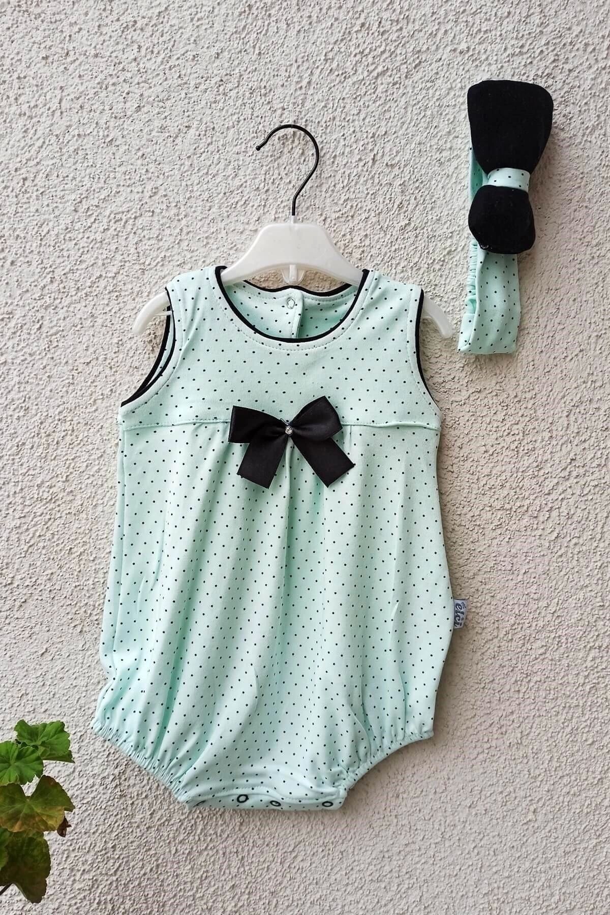 Elci Baby 3-9 Ay Puanlı Bandanalı Body Yeşil Yeşil