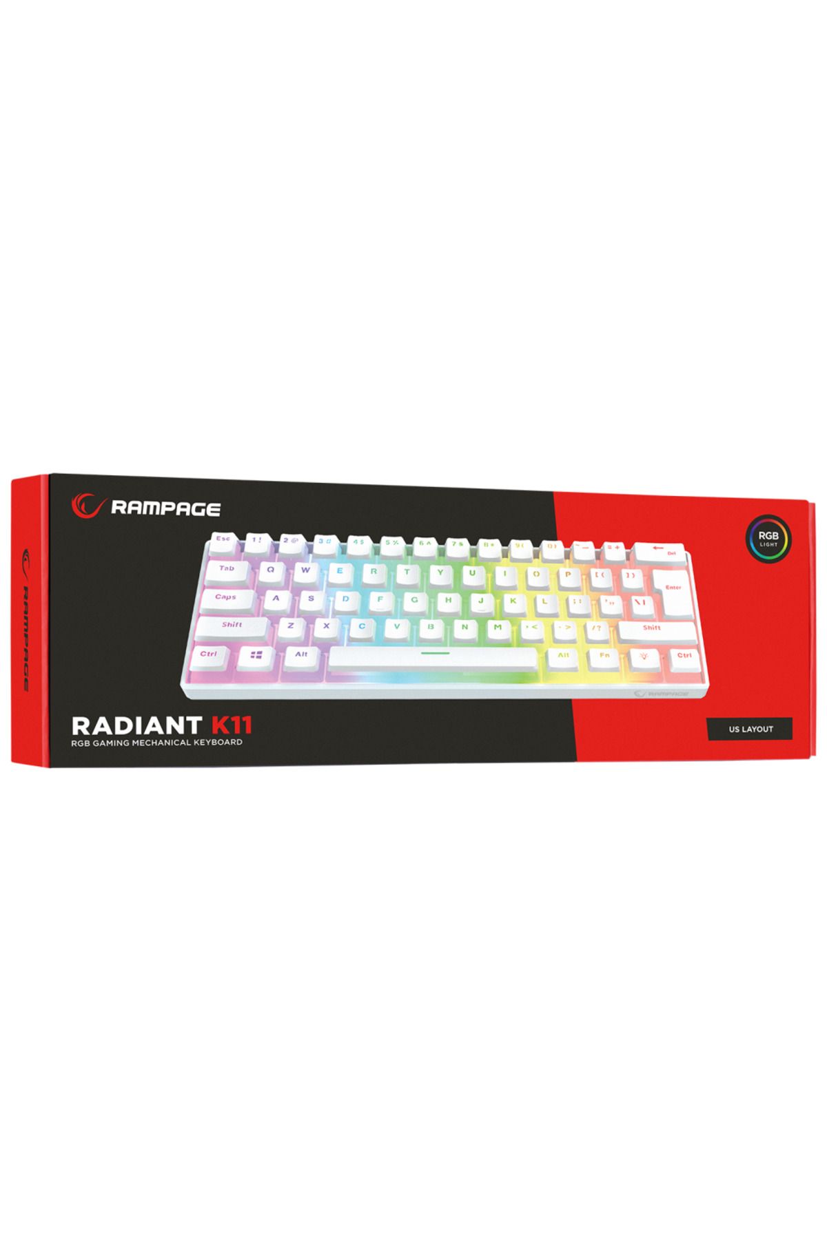 Rampage-Mechanical Gaming Keyboard, Radiant K11, Red Switch, Full Keys Anti-ghosting, Pudding Keycaps, Usb-c 8
