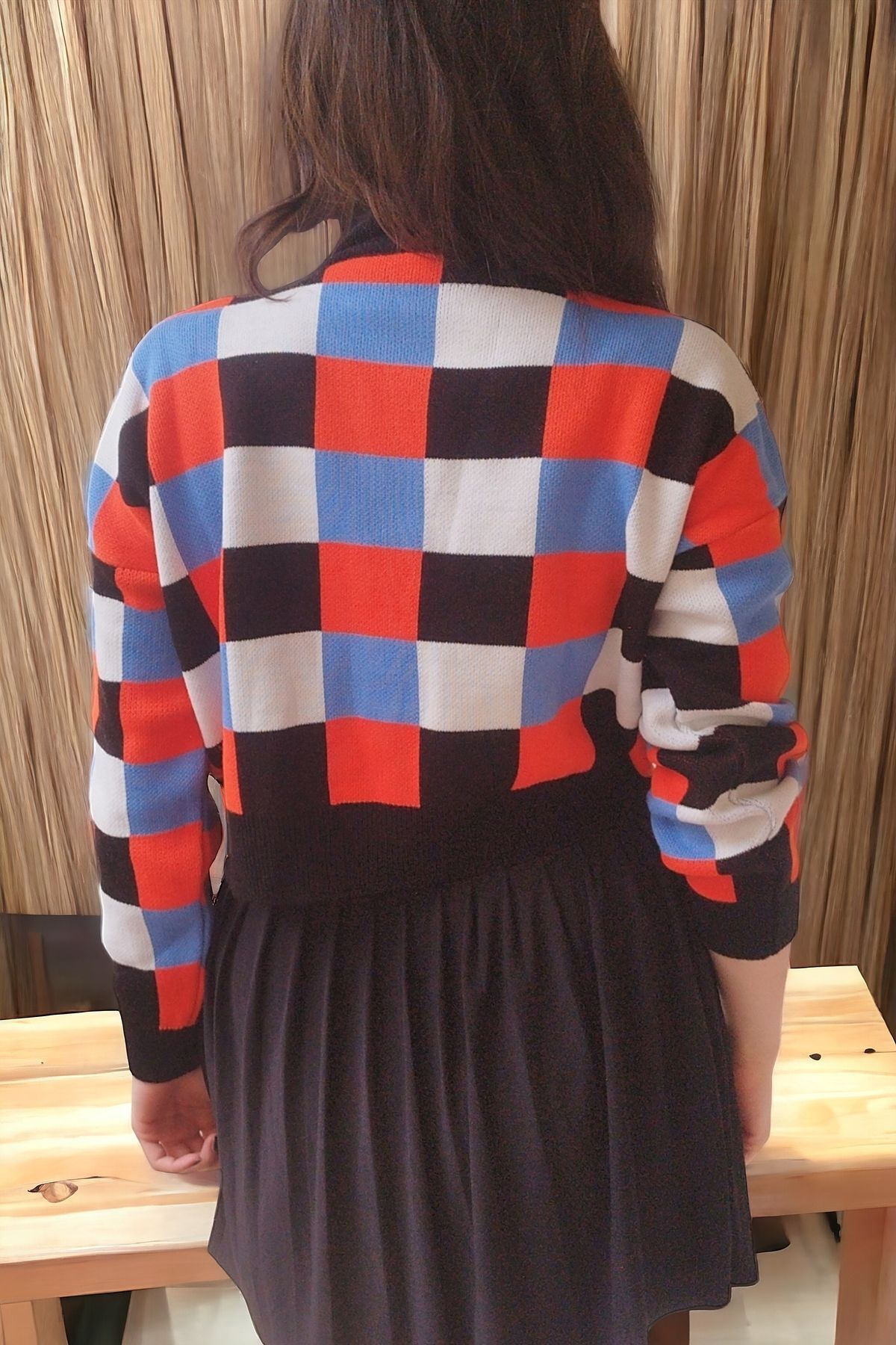 Aslında Look-Long Sleeve Knitwear Sweater - Checkered Pattern and Checked - Make Images Reference - Add Elegance to Your Elegance 5