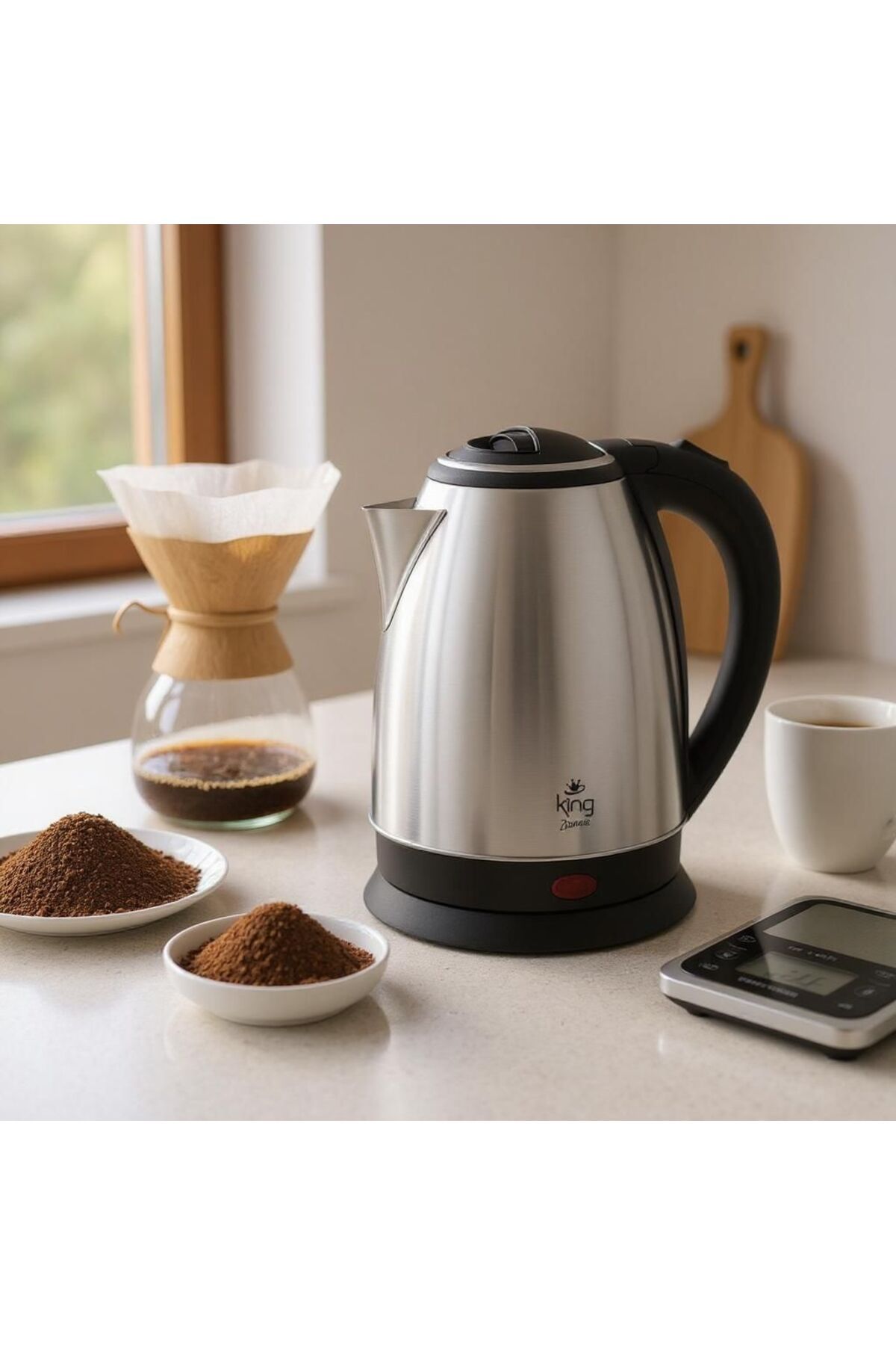 King Paslanmaz İnox Su Isıtıcı Çelik Kettle 1.8 Lt. 1500W Kks1006