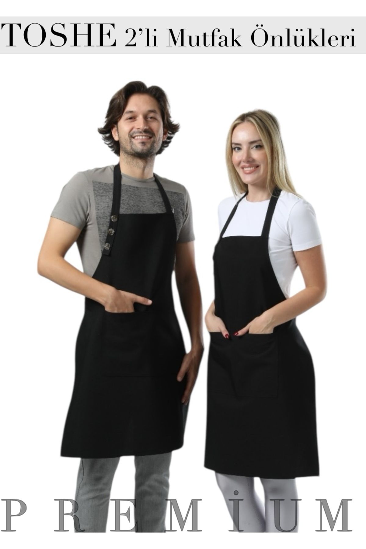 TOSHE 2'li Mutfak Önlüğü Su Geçirmez Şef Önlüğü 2 Geniş Cepli Barista Önlüğü Mutfak Önlük, Önlük