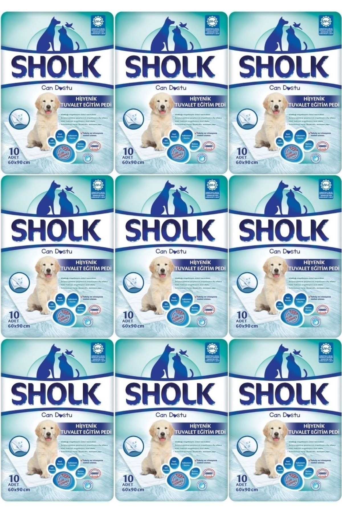 Sholk Evcil Hayvan Tuvalet Çiş Eğitim Pedi 60*90CM 90 Adet (9PK*10)