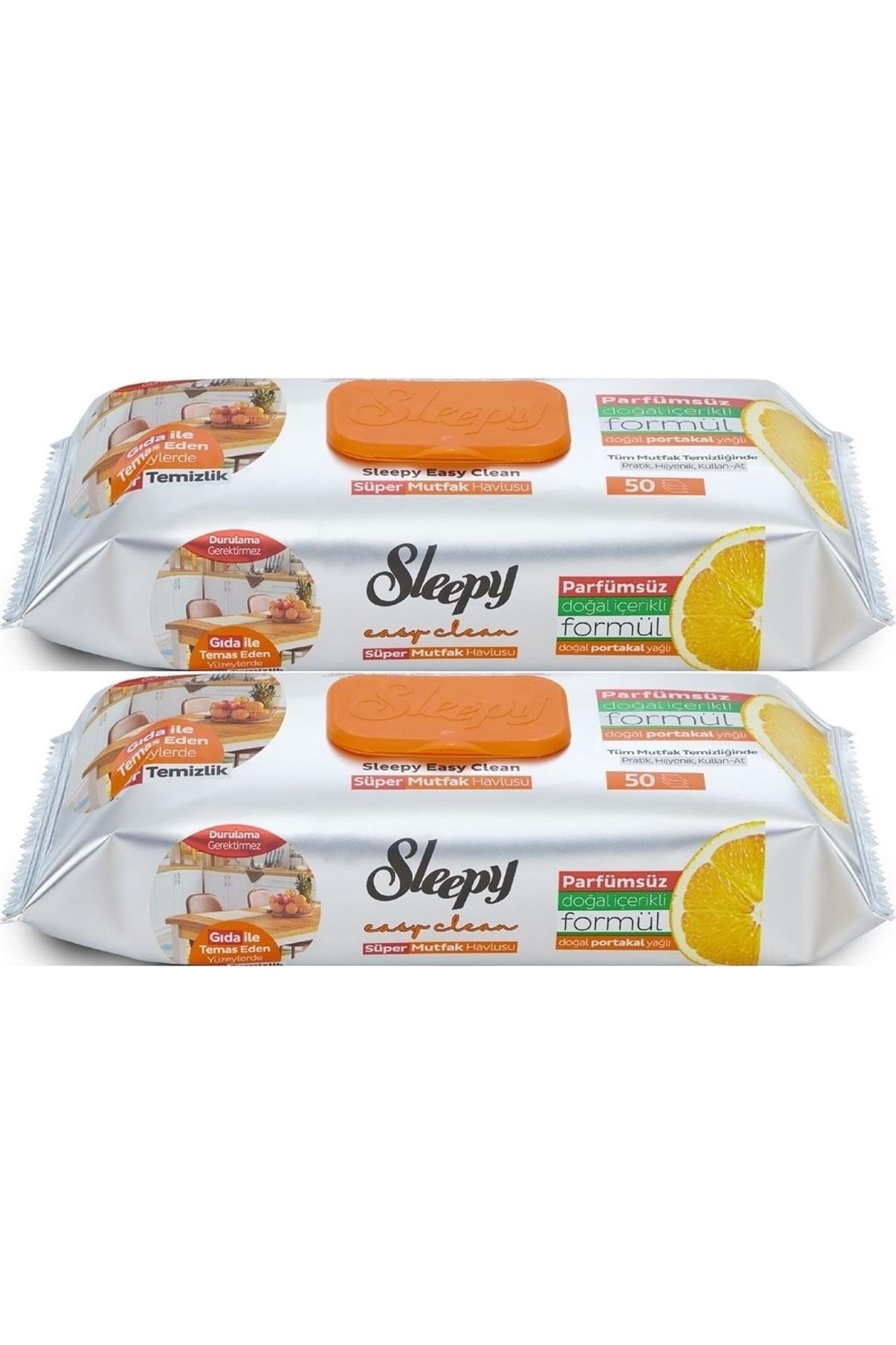 Sleepy Easy Clean Yüzey Temizlik Mutfak Havlusu -mendili 50 Yaprak Portakal Yağlı (2Lİ SET) 100yprk