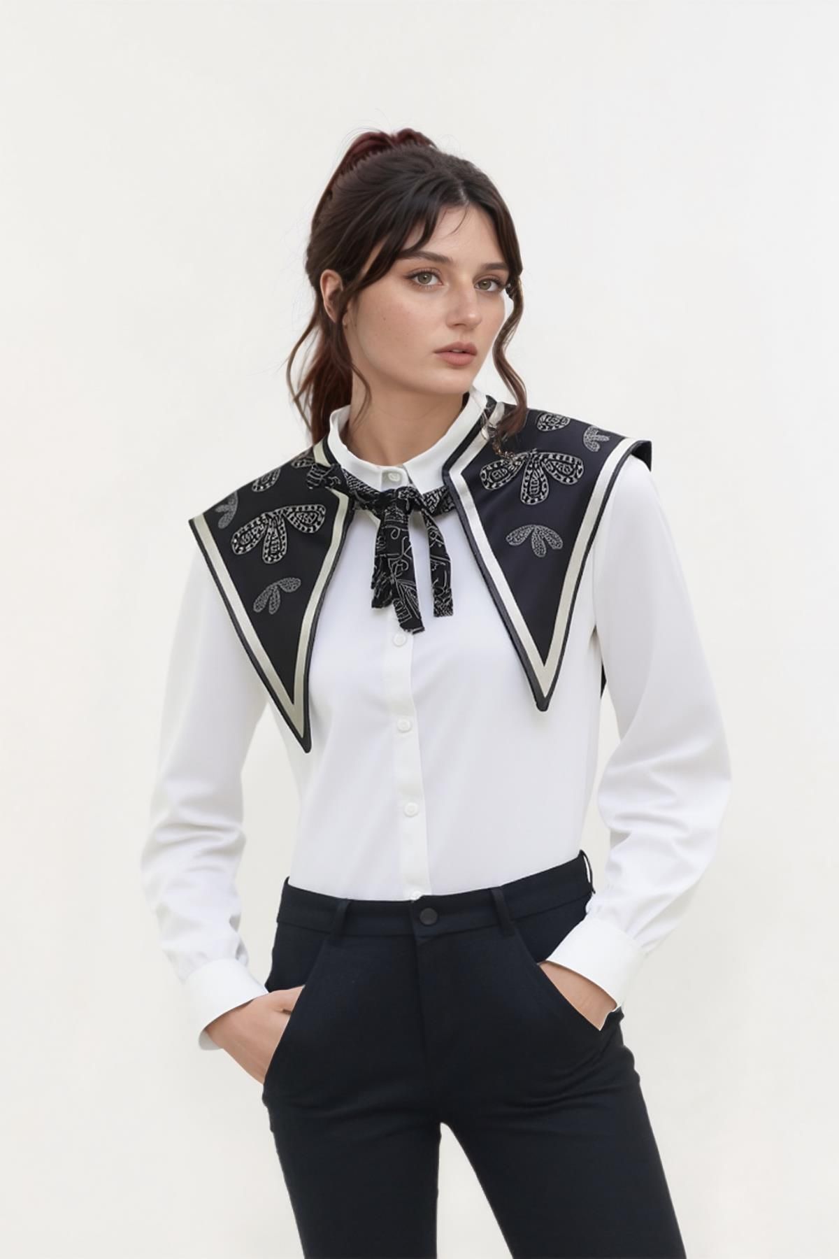 Walkenzo Geometrik El Işi Desenli Zarif Ve Modern Stil Kadın Omuz Şalı