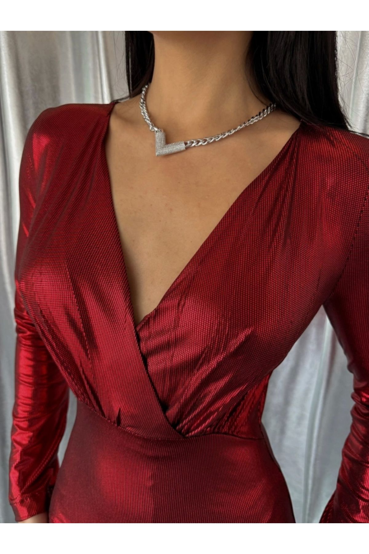 POLEXP PARLAK KRUVAZE BODYSUİT - Bordo