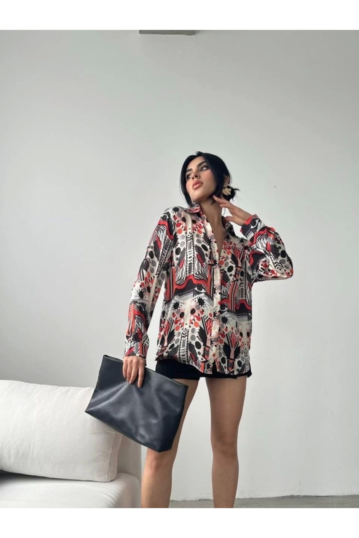 POLEXP Rahat ve Şık Oversize Desenli Gömlek