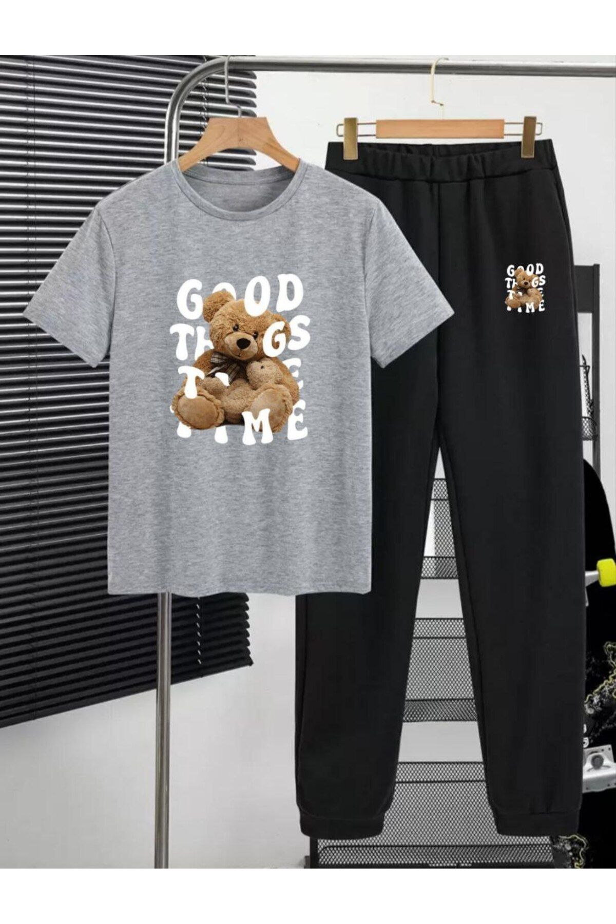 REBRAND Oversize Kadın T-shirt Takımı - Baskılı Alt Üst Eşofman Takım