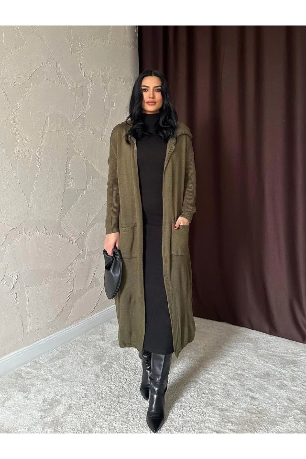 POLEXP Yazılı Haki Renkli Örme Hırka