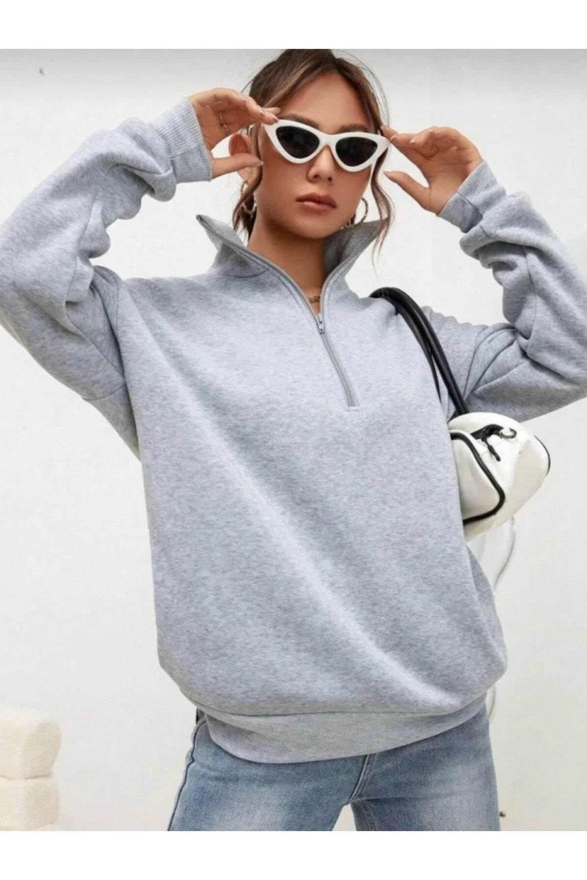 POLEXP Klasik Tarzda Gri Basic Sweatshirt