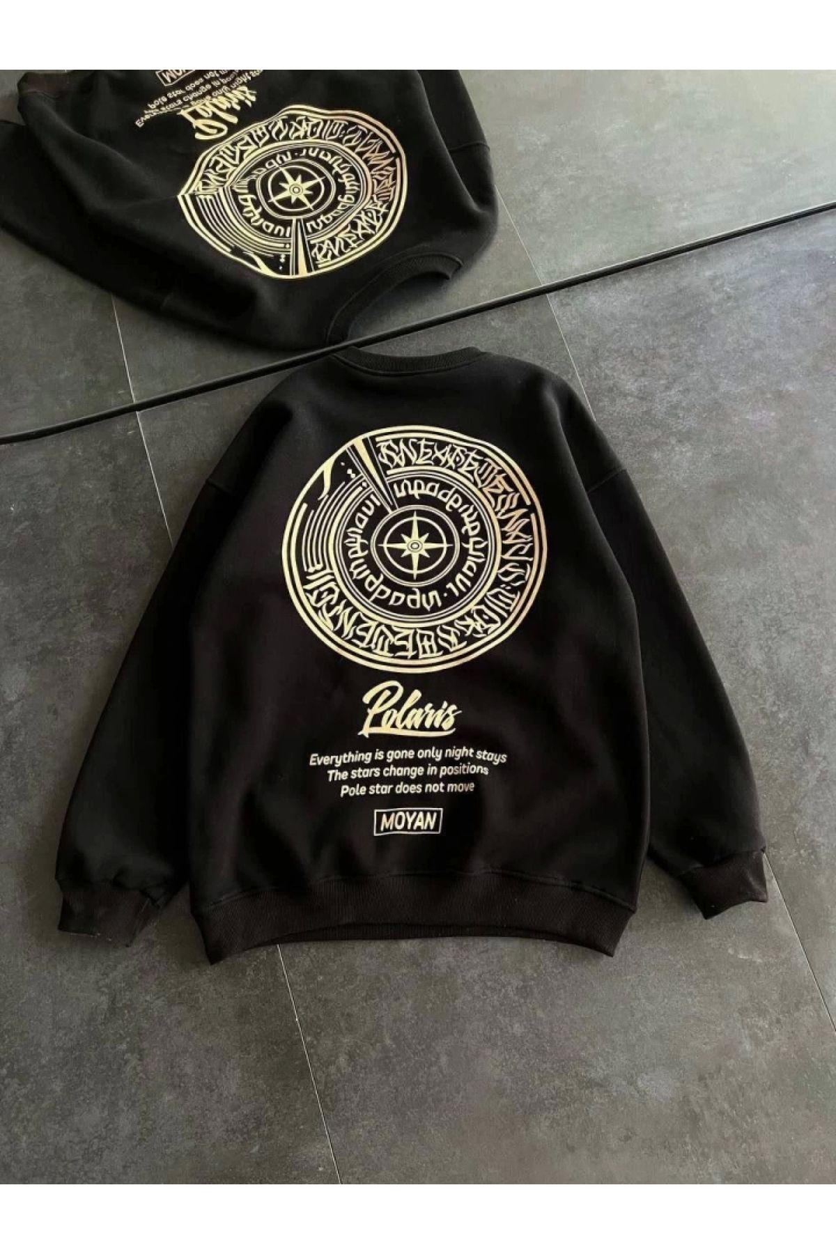 POLEXP Siyah Kışlık Ön Ve Arka Baskılı Bisiklet Yaka Sweatshirt