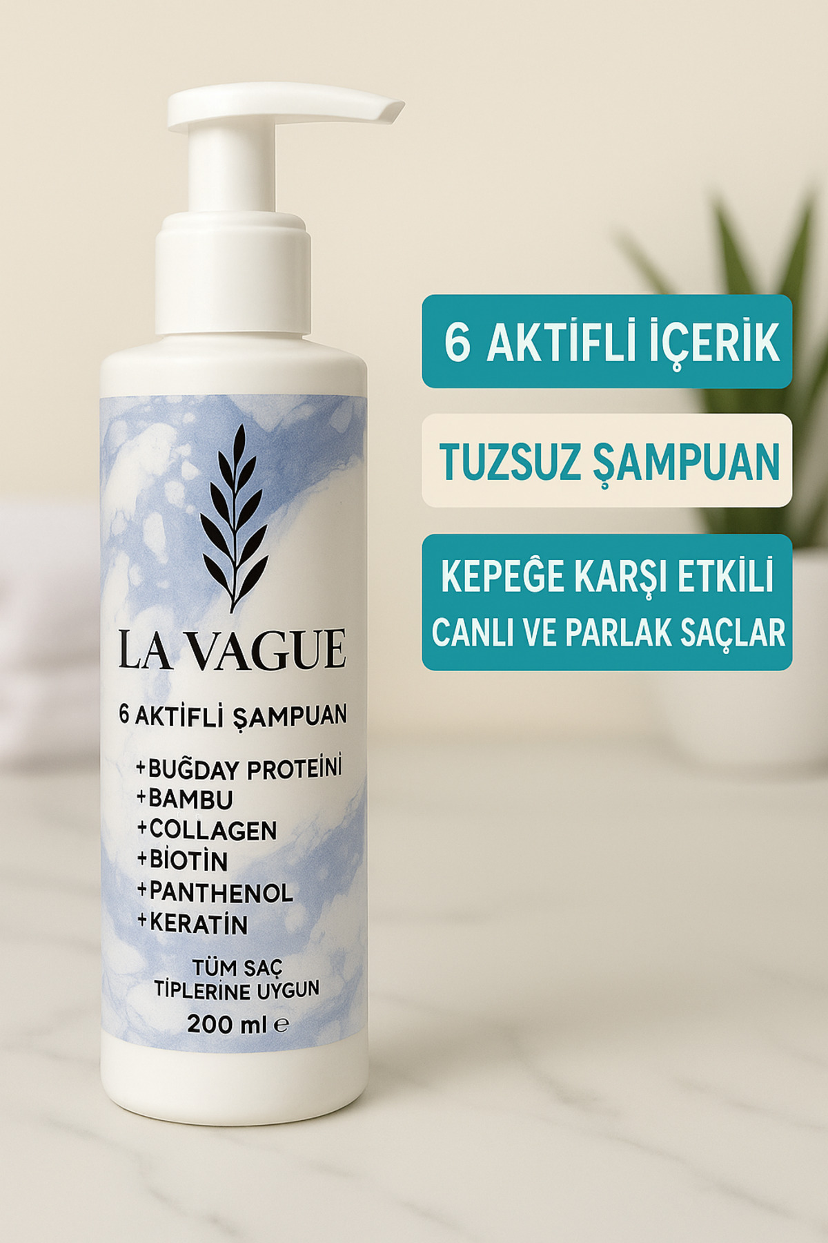 LA VAGUE Kolajen ve Keratin Destekli 6 Aktifli Onarıcı Tuzsuz Yoğun Bakım Şampuanı (SLS, Paraben İçermez) — lavagueshamp1