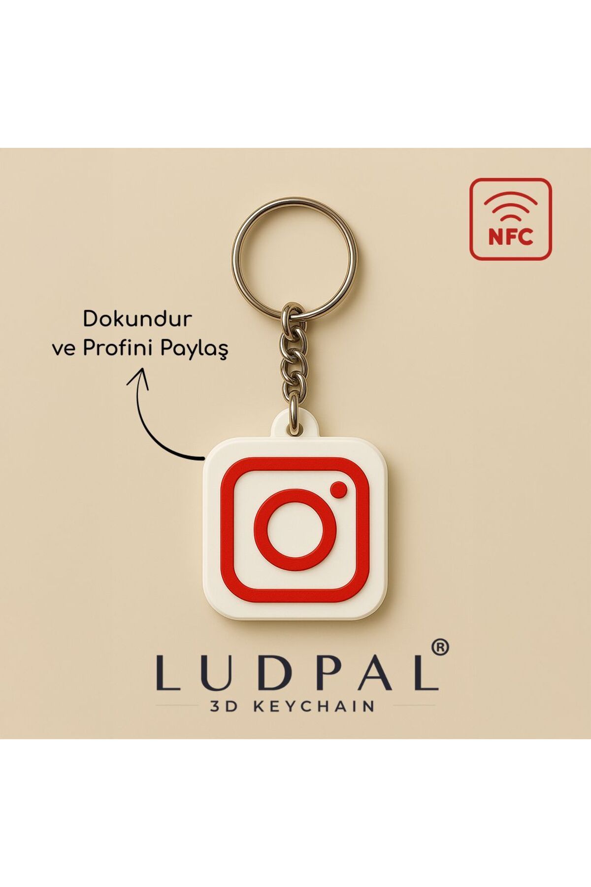 ludpal NFC Destekli Kişiye Özel 3D Instagram Anahtarlık | Kırmızı Beyaz