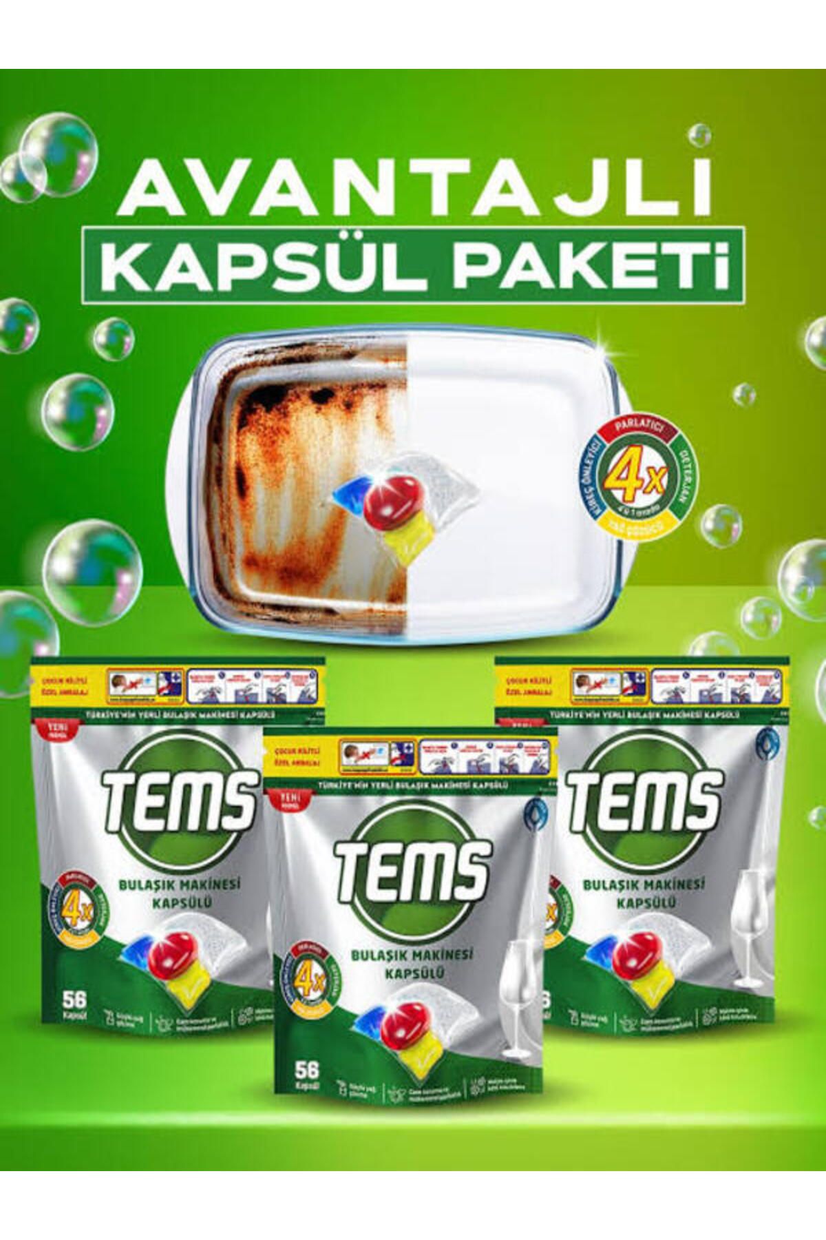 TEMS 4 Etkili Bulaşık Makinesi Kapsül Deterjanı 3x56 Adet