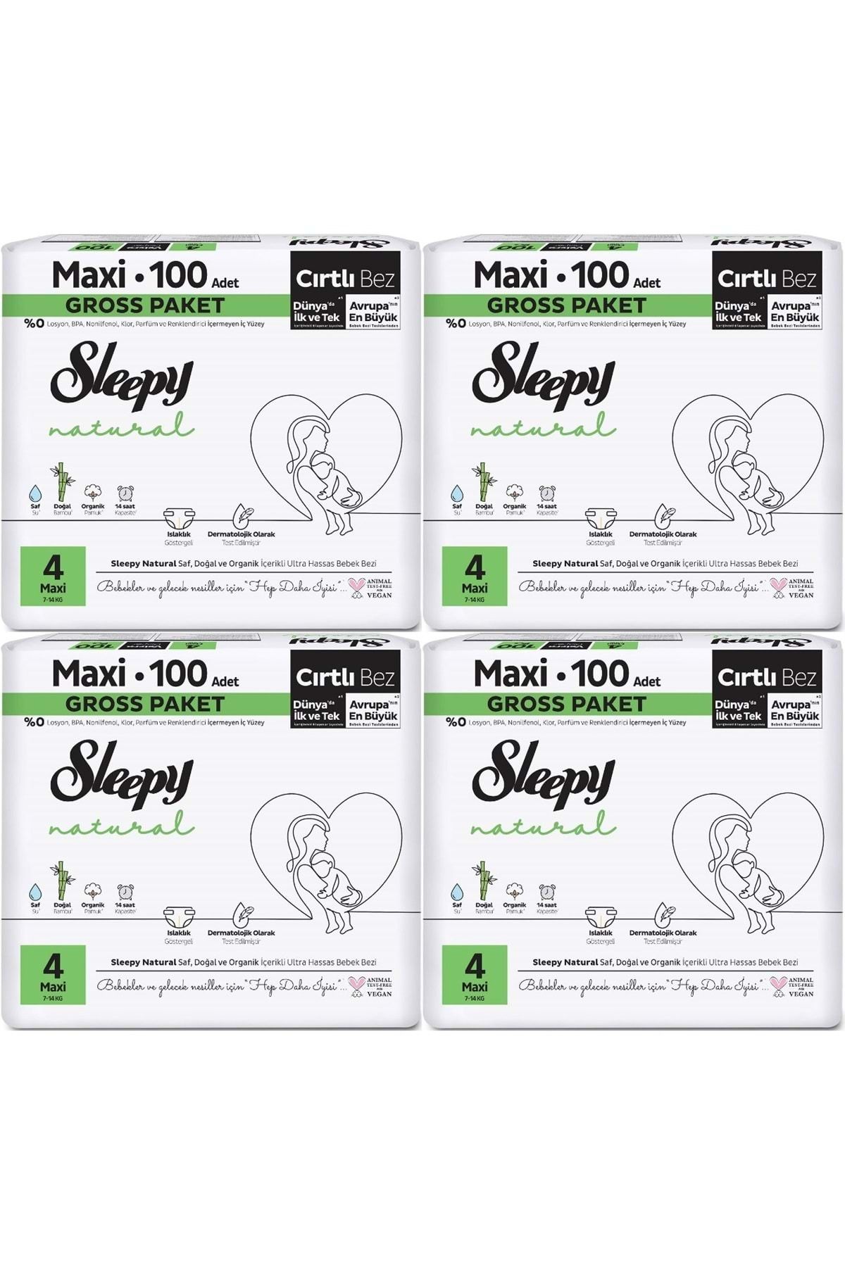 Sleepy Bebek Bezi Natural Beden:4 (7-14KG) Maxi 400 Adet Avataj Ultra Pk