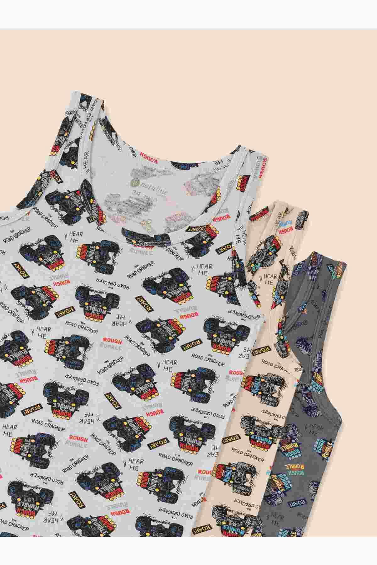 natuline-Tricou pentru băiat din bumbac organic Lycra Car Printed Pachet 6 1