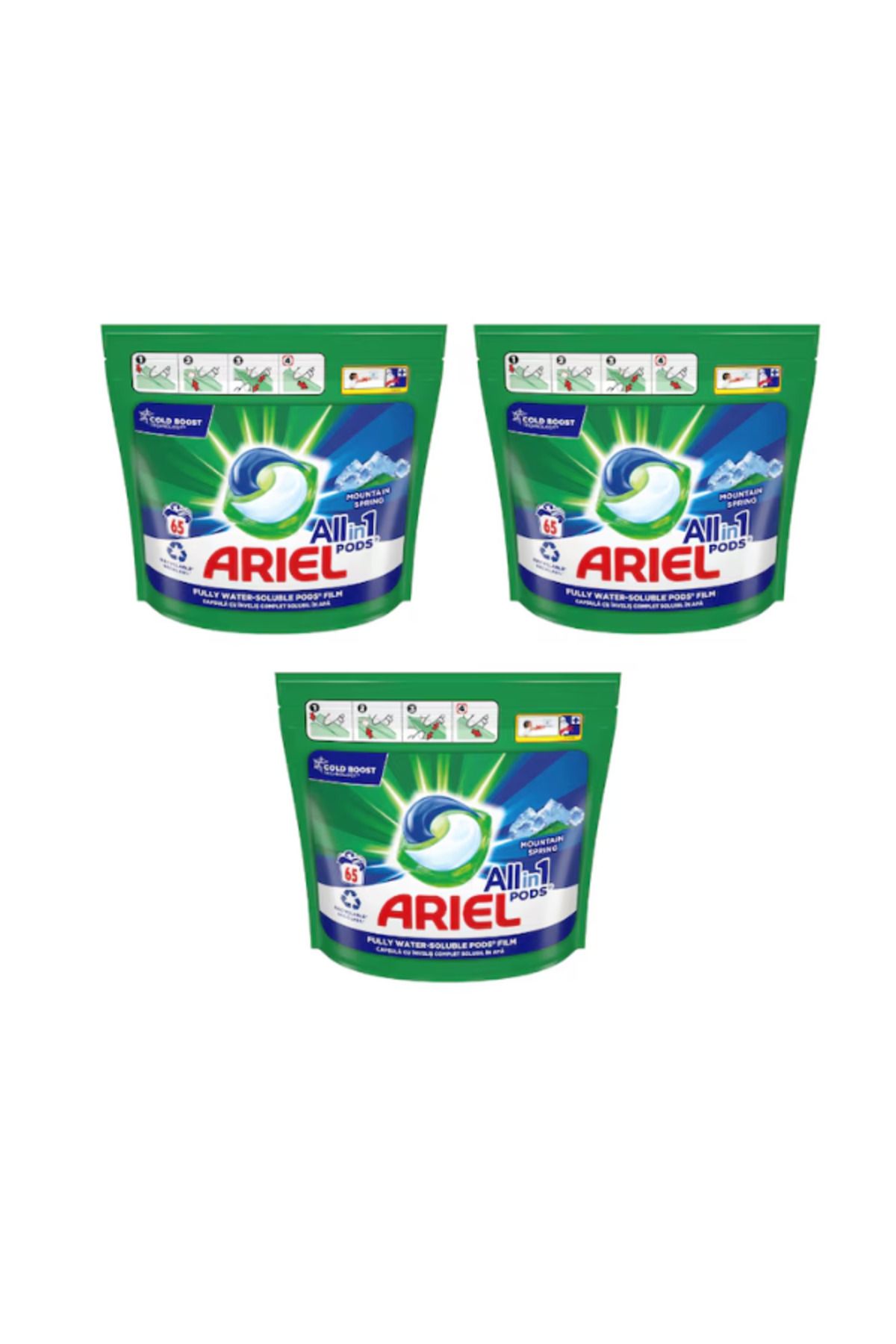 Ariel-Mountain Spring 3 In 1 Pods Capsule Detergent Set, 3 X 65 Pieces, 195 Washes 7