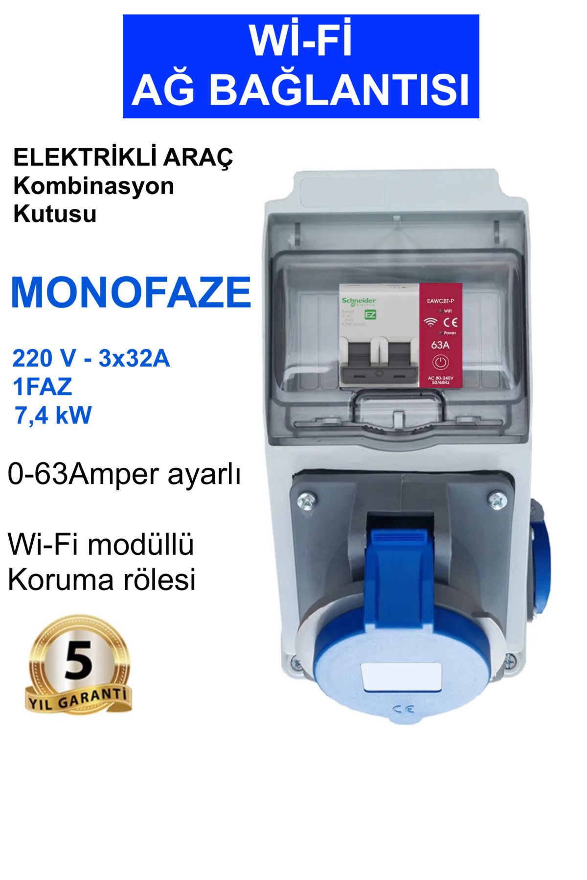 Bemis Wi-Fi Ağ Bağlantılı Elektrikli Araç Kombinasyon Kutusu, 3x32A + 2x16A